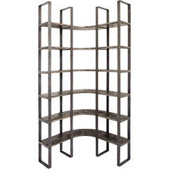 Black Iron Framed Curved Wooden Shelving Unit