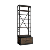 94" Black Iron Five Tier Standard Bookcase With Two Drawers