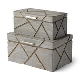 Set Of Two Gray Wooden Boxes With Carved Details