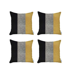 Set Of 4 Modern Yellow Striped Pillow Covers