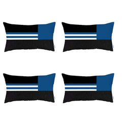 Set Of 4 Blue And Black Lumbar Pillow Covers