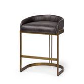 29" Black Leather Antiqued Gold Low Back Counter Stool