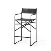 40" Brown And Black Leather And Iron Bar Chair With Footrest