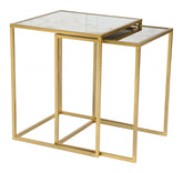 Set Of Two 18" Gold And White Faux Marble Nested Tables