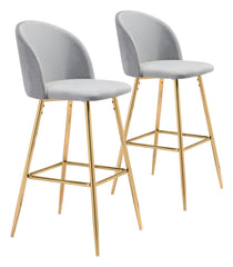 41" Gray And Gold Steel Low Back Bar Height Chair With Footrest