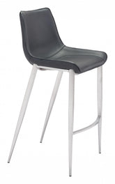 Set Of Two 43" Black And Silver Steel Low Back Bar Height Chairs With Footrest
