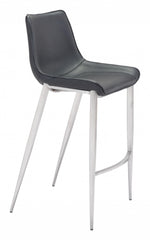 Set Of Two 43" Black And Silver Steel Low Back Bar Height Chairs With Footrest