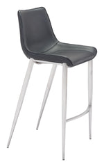 Set Of Two 43" Black And Silver Steel Low Back Bar Height Chairs With Footrest