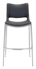 Set Of Two 41" Black And Silver Steel Low Back Bar Height Chairs With Footrest