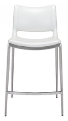 Set Of Two 37" White And Silver Steel Low Back Counter Height Bar Chairs With Footrest