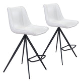 Set Of Two 39" White And Black Steel Low Back Counter Height Bar Chairs With Footrest