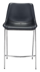 Set Of Two 40" Black And Silver Steel Low Back Counter Height Bar Chairs With Footrest