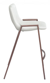 Set Of Two 36" White And Brown Steel Low Back Counter Height Bar Chairs With Footrest