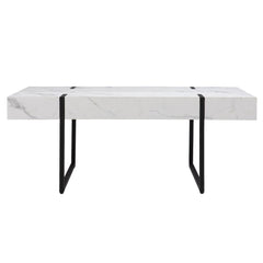 43" White Faux Marble And Metal Rectangular Coffee Table