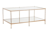 42" Gold Glass And Metal Rectangular Mirrored Coffee Table