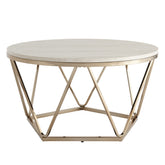 33" Champagne Solid Manufactured Wood And Metal Round Coffee Table
