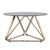 31" Champagne Glass And Metal Round Coffee Table