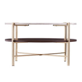 33" Brass Solid Manufactured Wood And Metal Round Coffee Table