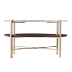 33" Brass Solid Manufactured Wood And Metal Round Coffee Table