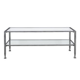 48" Silver Glass And Metal Rectangular Coffee Table