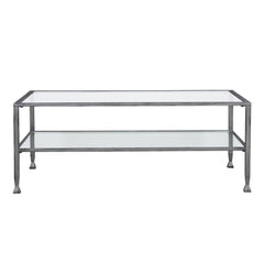 48" Silver Glass And Metal Rectangular Coffee Table