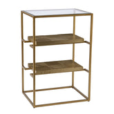 24" Brass Glass And Iron Rectangular End Table With Two Shelves