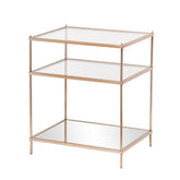 27" Gold Glass And Iron Square Mirrored End Table With Shelf