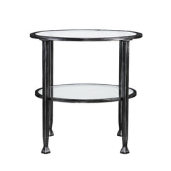 24" Black Glass And Iron Round End Table