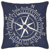 18" Navy and White Nautical Compass Down Throw Pillow