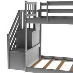 Gray Twin Over Twin Bunk Bed with Stairway and Slide
