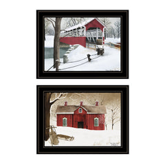 Set Of Two Winter Evening 2 Black Framed Print Wall Art