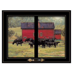 By The Red Barn Herd Of Angus 2 Black Framed Print Wall Art