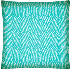 17" X 17" Turquoise And White Blown Seam Zigzag Lumbar Indoor Outdoor Pillow
