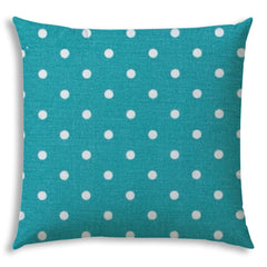 17" X 17" Turquoise Blown Seam Polka Dots Lumbar Indoor Outdoor Pillow