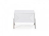 Modern Silky White Nightstand with One Drawer and Steel Legs