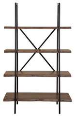 79" Brown and Black Acacia Live Edge Vertical Step Open Back Bookcase