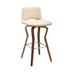 40" Cream Faux Leather And Manufactured Wood Swivel Low Back Bar Height Chair