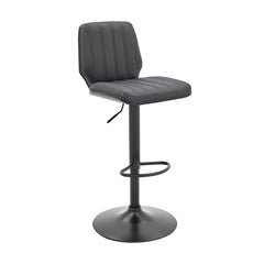 44" Gray Faux Leather And Iron Swivel Adjustable Height Bar Chair