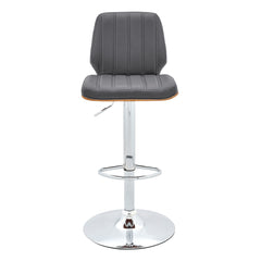 44" Gray Faux Leather And Manufactured Wood Swivel Adjustable Height Bar Chair