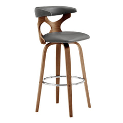 36" Gray Faux Leather And Manufactured Wood Swivel Counter Height Bar Chair