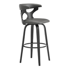 36" Gray Faux Leather And Iron Swivel Counter Height Bar Chair