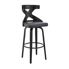 40" Gray Faux Leather And Iron Swivel Counter Height Bar Chair