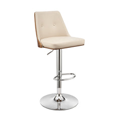 44" Cream Faux Leather And Iron Swivel Adjustable Height Bar Chair