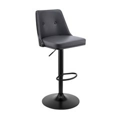 44" Gray Faux Leather And Iron Swivel Adjustable Height Bar Chair
