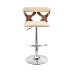 43" Cream Faux Leather And Iron Swivel Adjustable Height Bar Chair