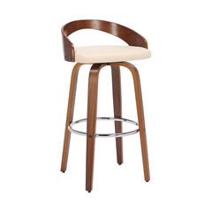 31" Cream Faux Leather And Solid Wood Swivel Low Back Counter Height Bar Chair