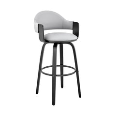 26" Rich Grey Faux Leather Walnut Wood Bar Stool