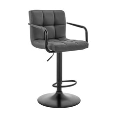 45" Gray Faux Leather And Iron Swivel Adjustable Height Bar Chair