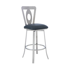 46" Gray Faux Leather And Iron Swivel Bar Height Chair