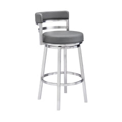 35" Gray Faux Leather And Iron Swivel Low Back Counter Height Bar Chair